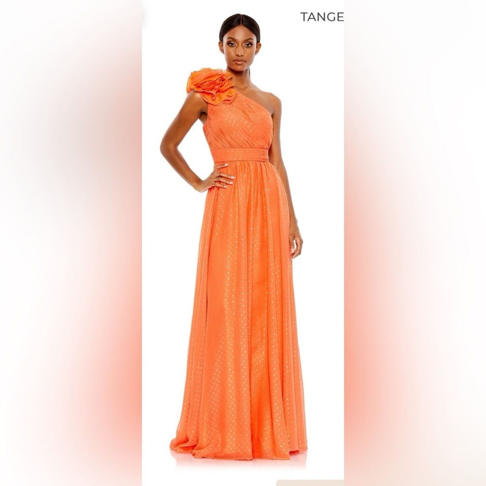 Mac Duggal Tangerine One-Shoulder Maxi Dress